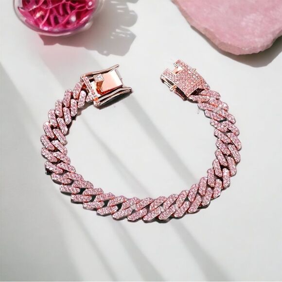 15% off 3+ Bundles 8” Pink Rhinestone l Bracelet l Unisex l New - Picture 3 of 8